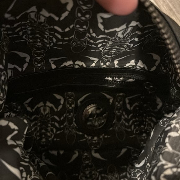 Vintage THOMAS WYLDE Motor Chain SCORPION Black Leather Shoulder Bag Purse - Picture 9 of 13